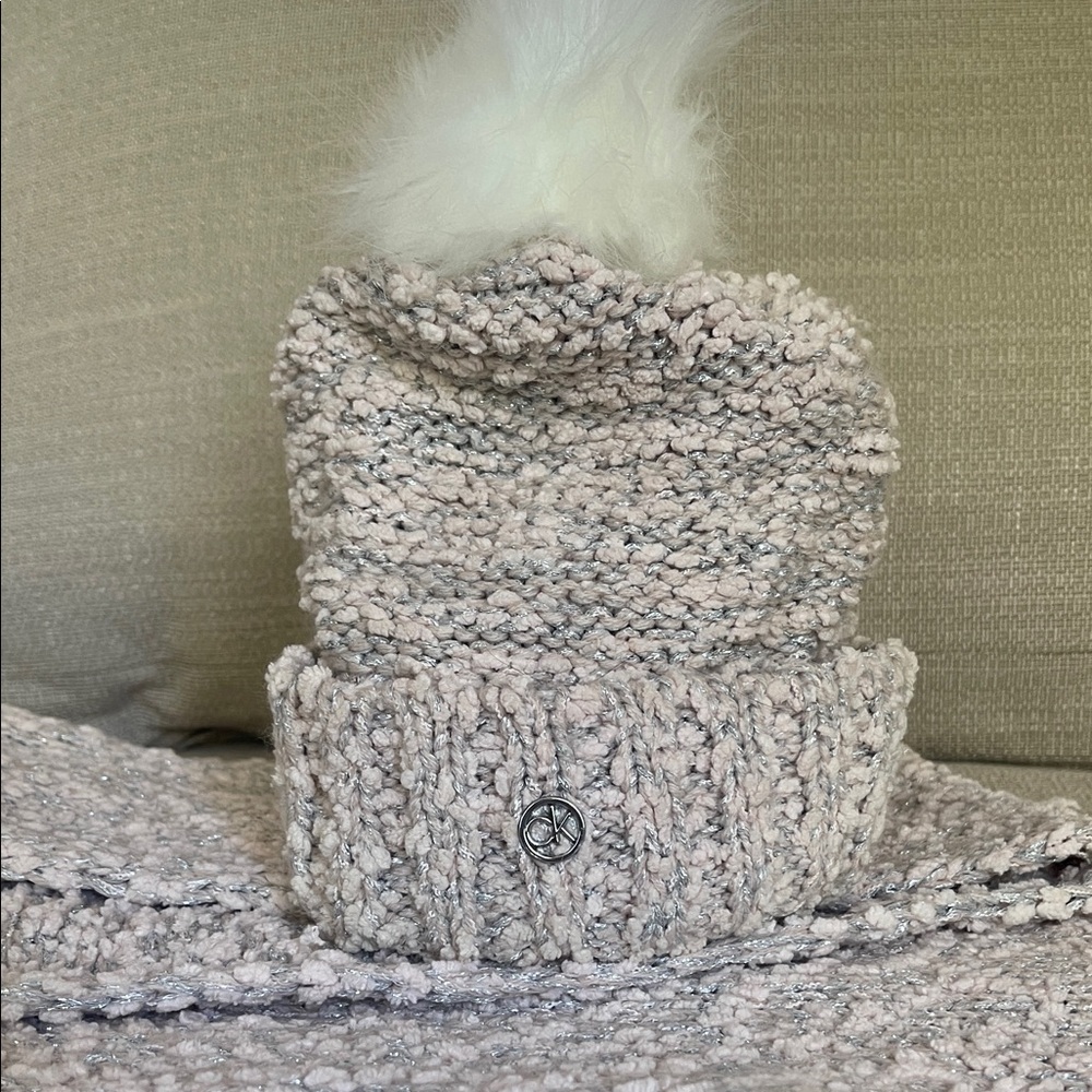 Calvin Klein Knit Hat and Scarf and Mittens Cream